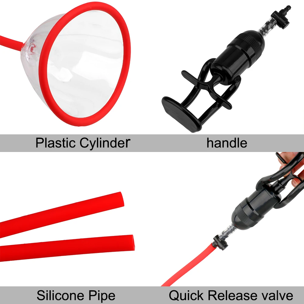 مضخة الثدي اليدوية مع ذروة يمزح القابلة للإزالة ، مضخة تدليك الثدي فراغ ، ألعاب عبودية ، تحفيز الثدي
