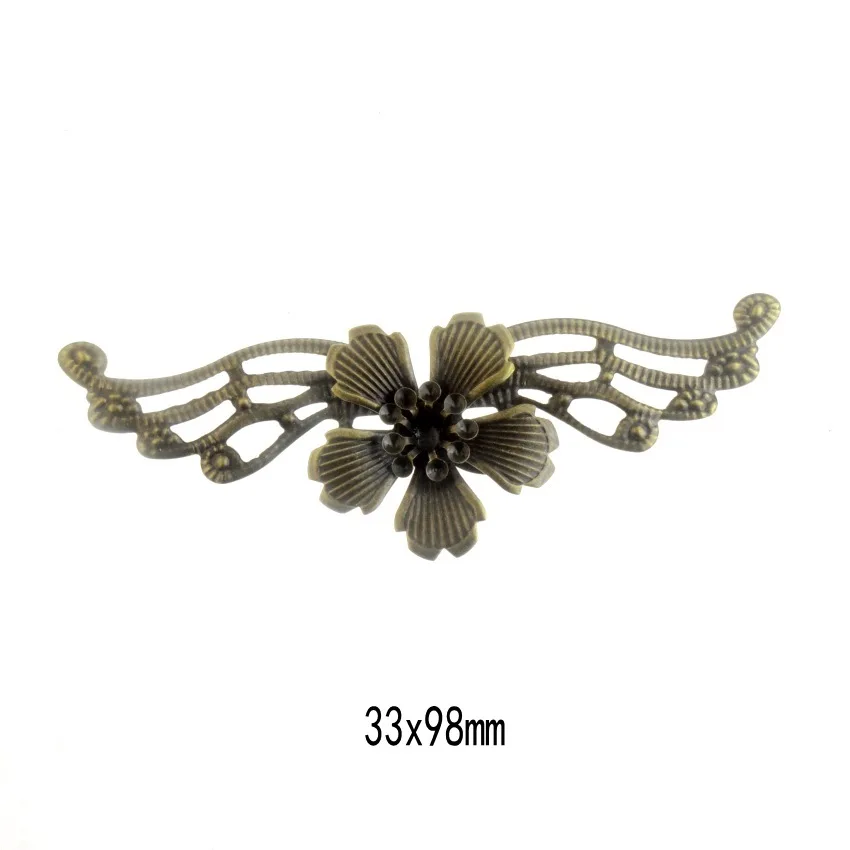 Free shipping Retail 2 Antique Bronze Filigree Flower Wing Wraps Connectors Crafts Gift Decoration DIY Findings 9.7x3.4cm F0365