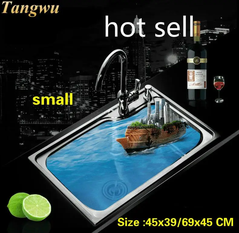 

Free shipping Household small Kitchen single trough sink durable 304 stainless steel hot sell 45x39/69x45 CM