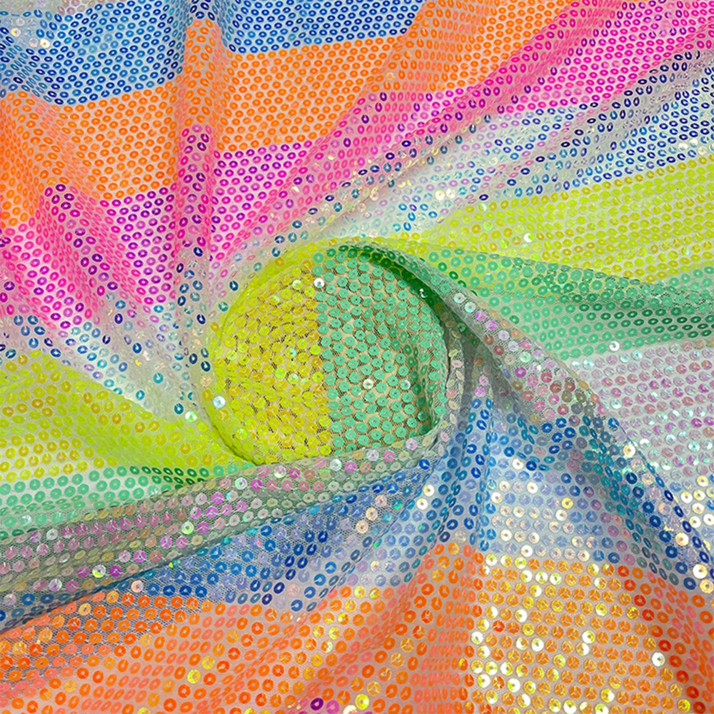 New style multi-color flat  sequins embroidery mesh lace fabric Beautiful Rainbow colors DIY fashion dress decoration X1071