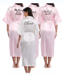 Bridesmaid Pink Long Large Plain Mother Bride Kimono Silk Satin Night Dress Gown Wedding Robes Bathrobe Lace Robe Ladies