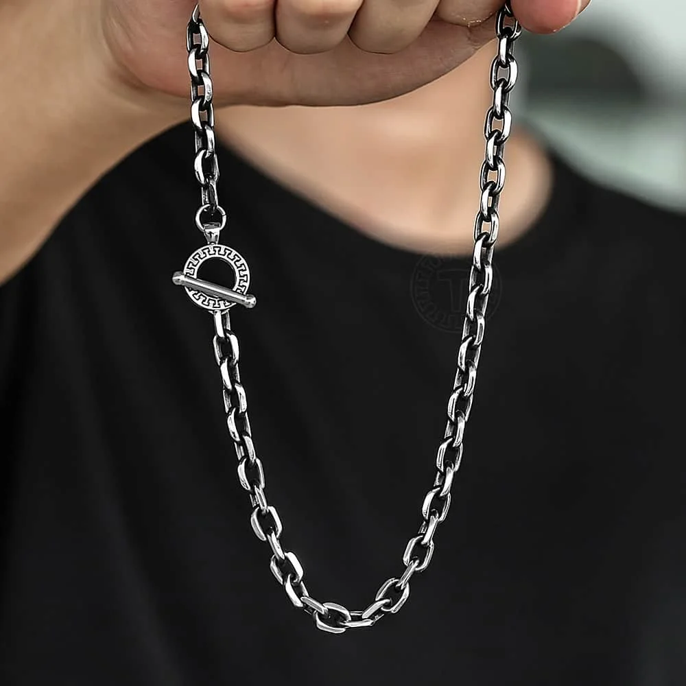 Fashion 6mm Men\'s Necklace Rolo Cable Link Chain Gunmetal Stainless Steel For Men Women Jewelry Gift Toggle Clasp TNS006A