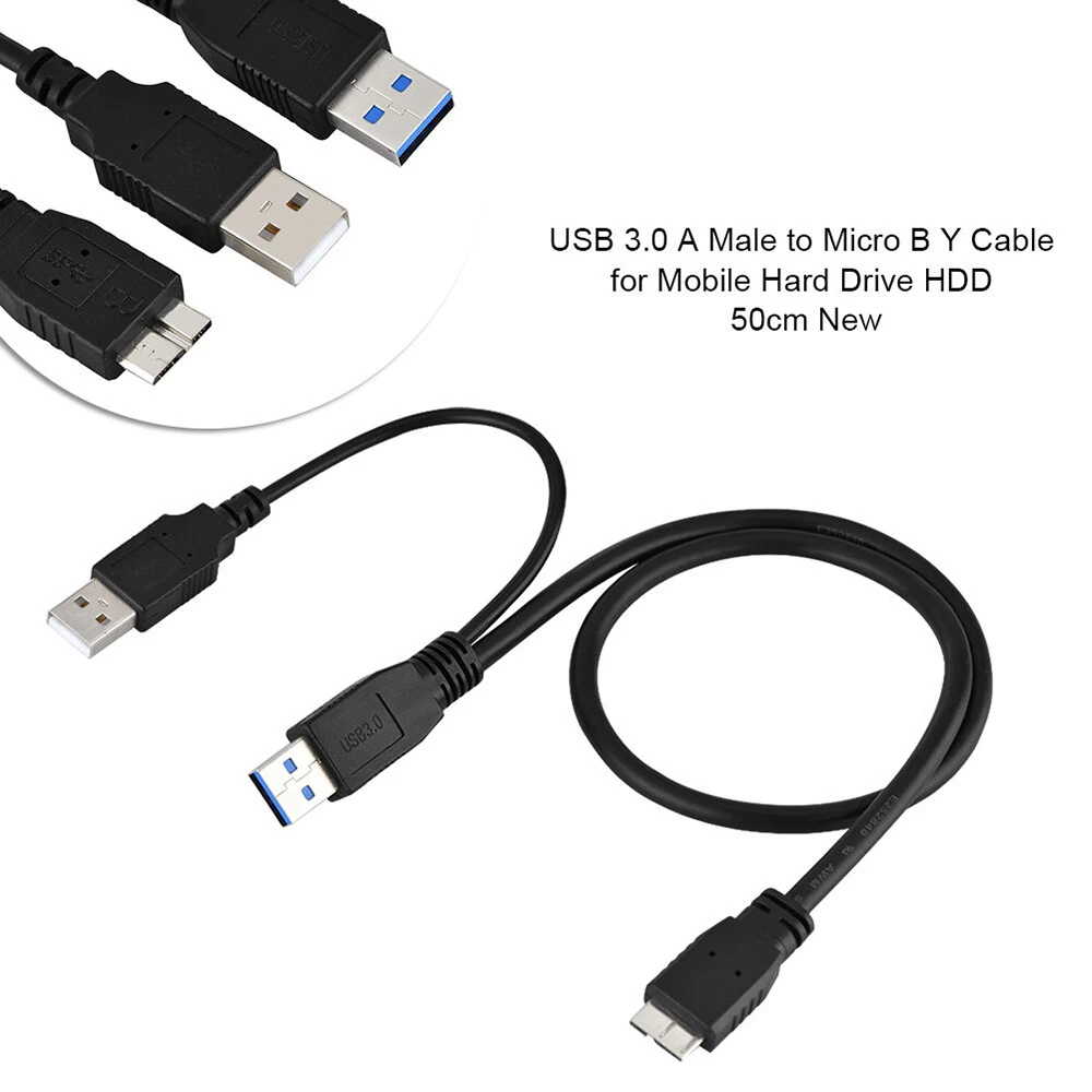 Hard Disk Data Cable Dual USB 3.0 A Male to Micro-B Male+Male Power Supply Y Cable for Hard Drive HDD