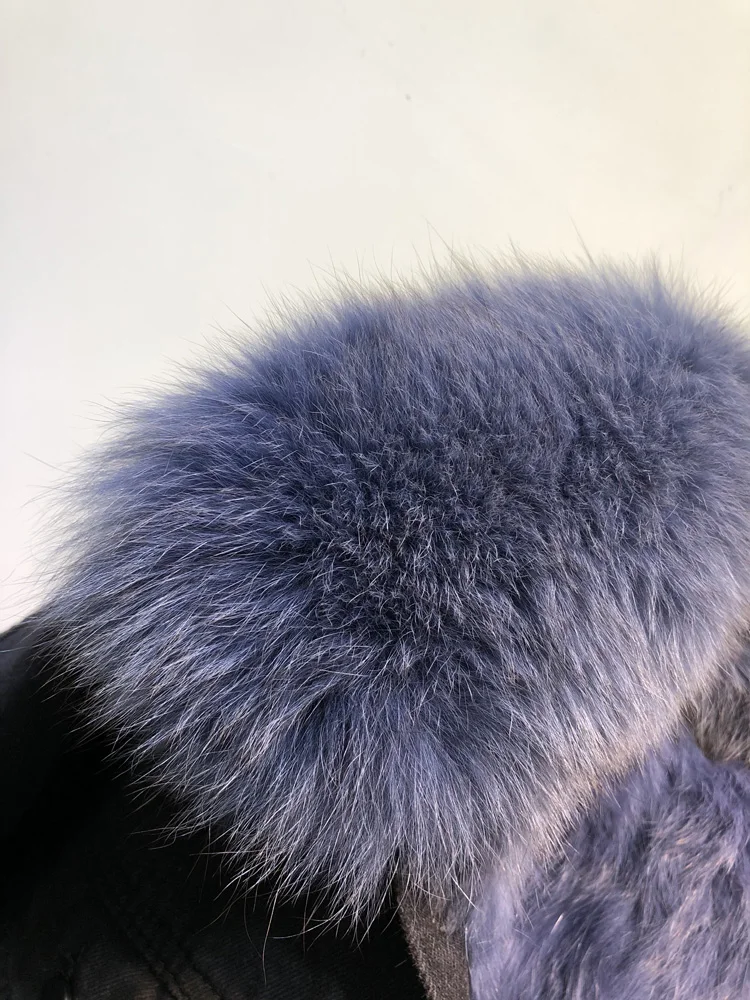 Winter Fashion Warm Natural Fox Fur Collar coat + Real Rabbit Hair Liner Denim Jacket Female beading Thick Real Fur Outwear F703