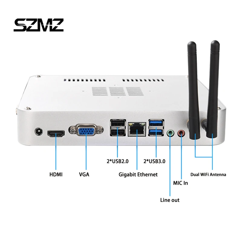 Szmz Mini Pc Desktop Computer Core I3 I5 I7 Ddr3l 4G/8G Ram 128Gb/256Gb Ssd Ondersteuning Windows10 4K Hd Vga Wifi 1000 Mbps Gaming Pc