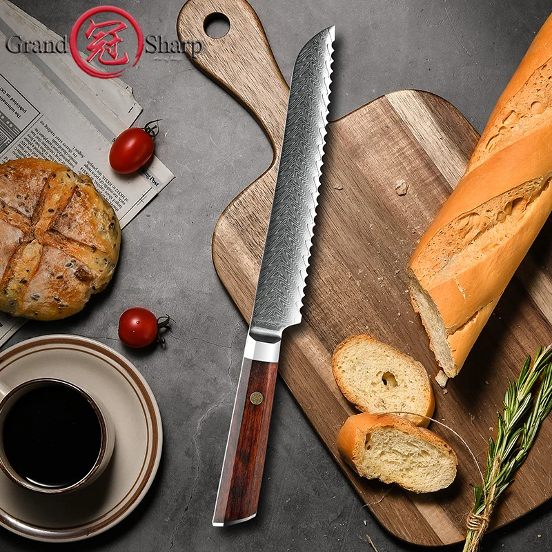 Grandsharp 7,5 pulgadas cuchillo de cocina para cortar pan cortador de sierra Damasco Acero inoxidable Chef cuchillos pan pastel de queso cortadora de herramientas