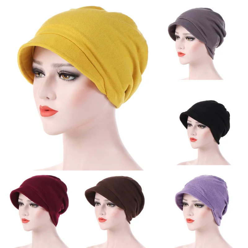 Cappellino turbante per donna cappelli a tesa unita musulmana turbante elasticizzato perdita di chemio testa avvolgente berretto sciarpa avvolgente testa Casual