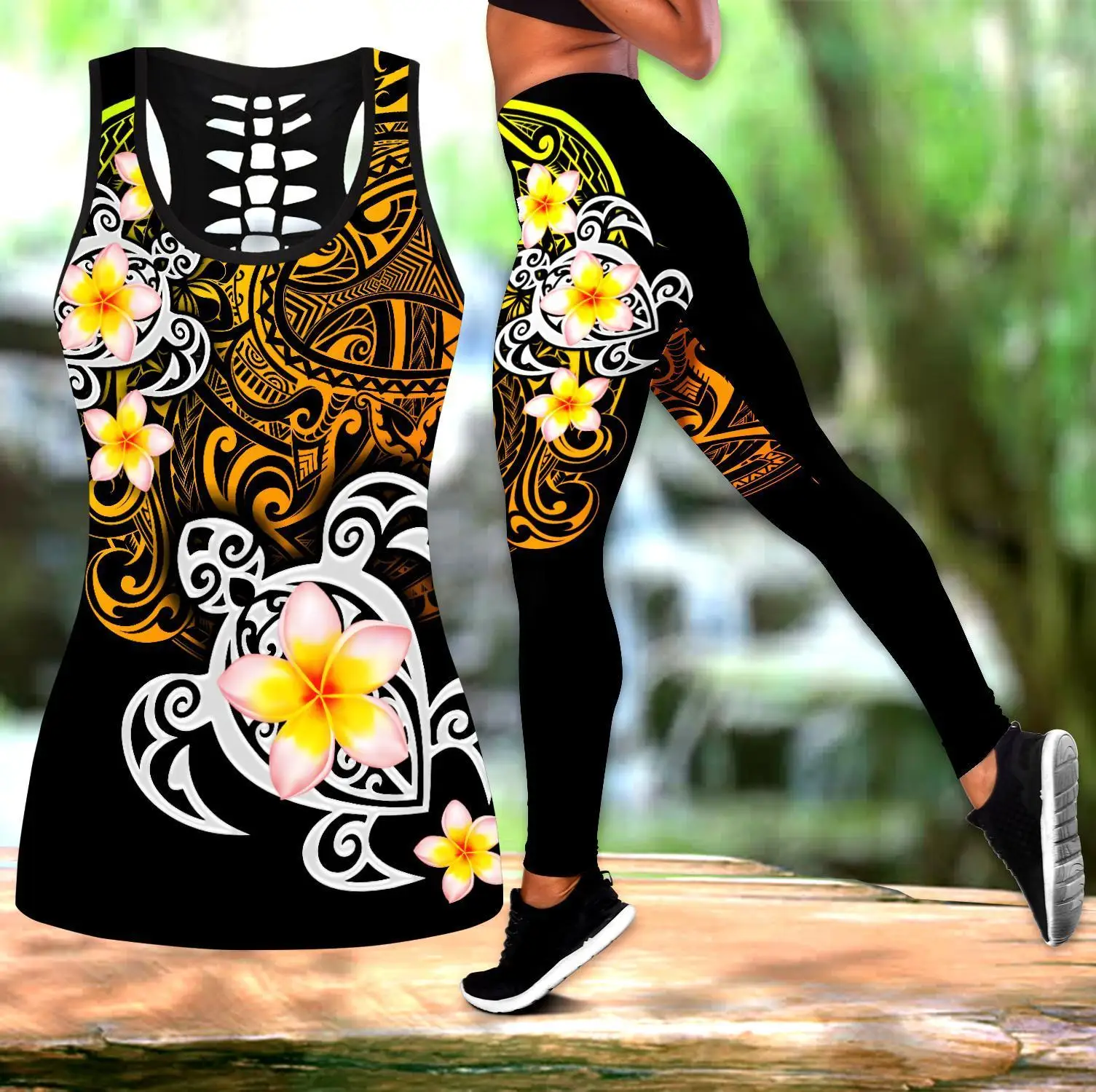 Pohnpei Polynesian Tattoo Turtle & Flowers 3D All Over Printed Legging & Tank top Sexy Elastic Female Skinny Leggings DDK29