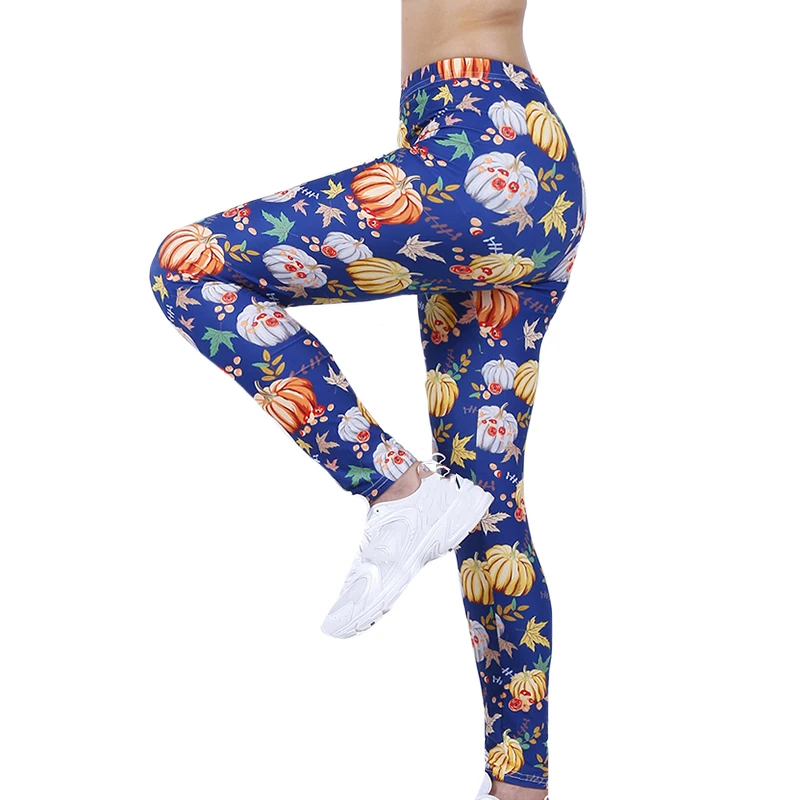 YSDNCHI คริสต์มาสฟักทอง PrintingWomen Leggings Workout กางเกงสูงเอวยืดหยุ่นโพลีเอสเตอร์ยืดฟิตเนส Leggins