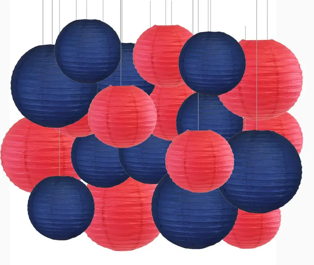 

20 pcs Rose Navy Blue Paper Lantern 10" 14" Chinese lanterne papier for Wedding Xmas Party Home Outdoor Hanging Decoration