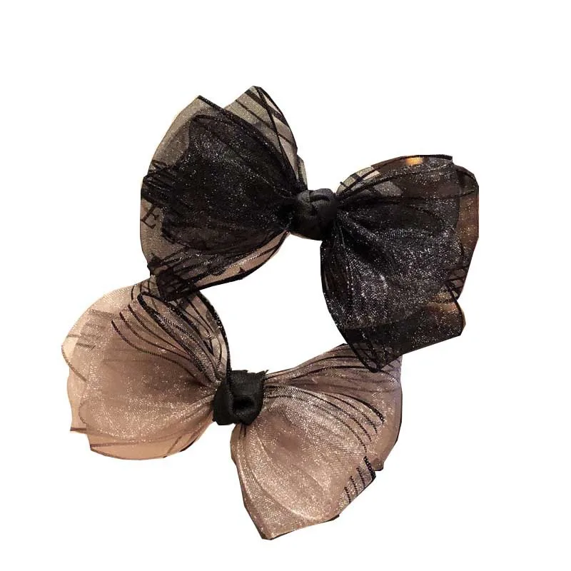 Foam summer lace butterfly duckbill clip sweet fan striped mesh bow half-head side clip spring top clip