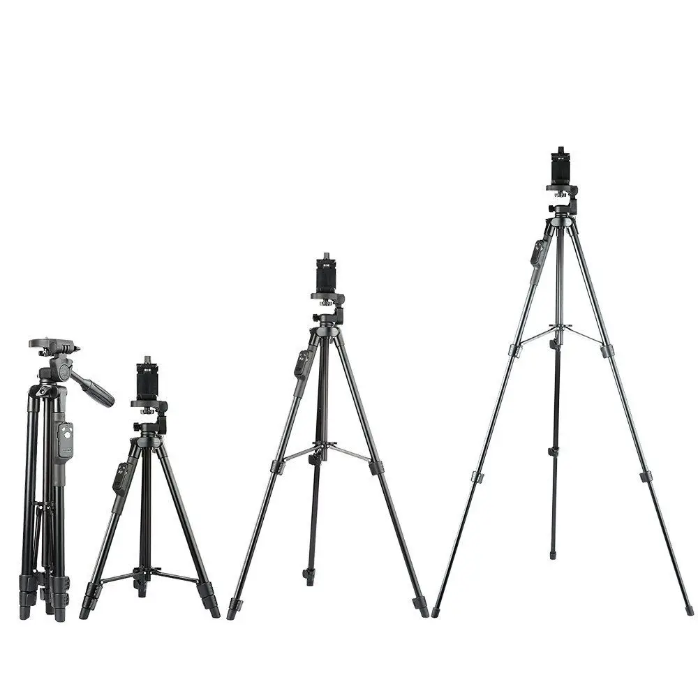 YUNTENG 5208 Aluminum Tripod with 3-Way Head & Bluetooth Remote + Clip for Camera Phone