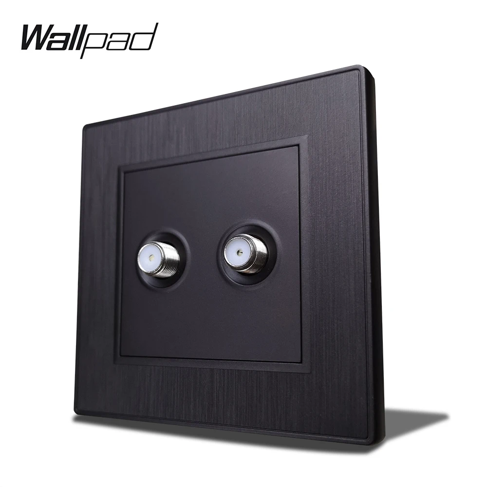 Wallpad-toma de corriente de cableado de pared, placa de PC cepillada, S6, negro, plateado, dorado, doble 2 antenas, TV satélite