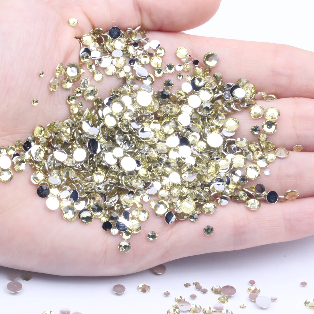 Light Yellow Non Hotfix Resin Rhinestones 2-6mm Round Flatback Facets Glue On Beads For Craft Jewelry Making Accessories