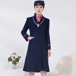 Manteau d'hôtesse de l'air China Airline, robe professionnelle, manteau d'hôtesse de l'air, long uniforme d'hiver, manteau en laine au genou