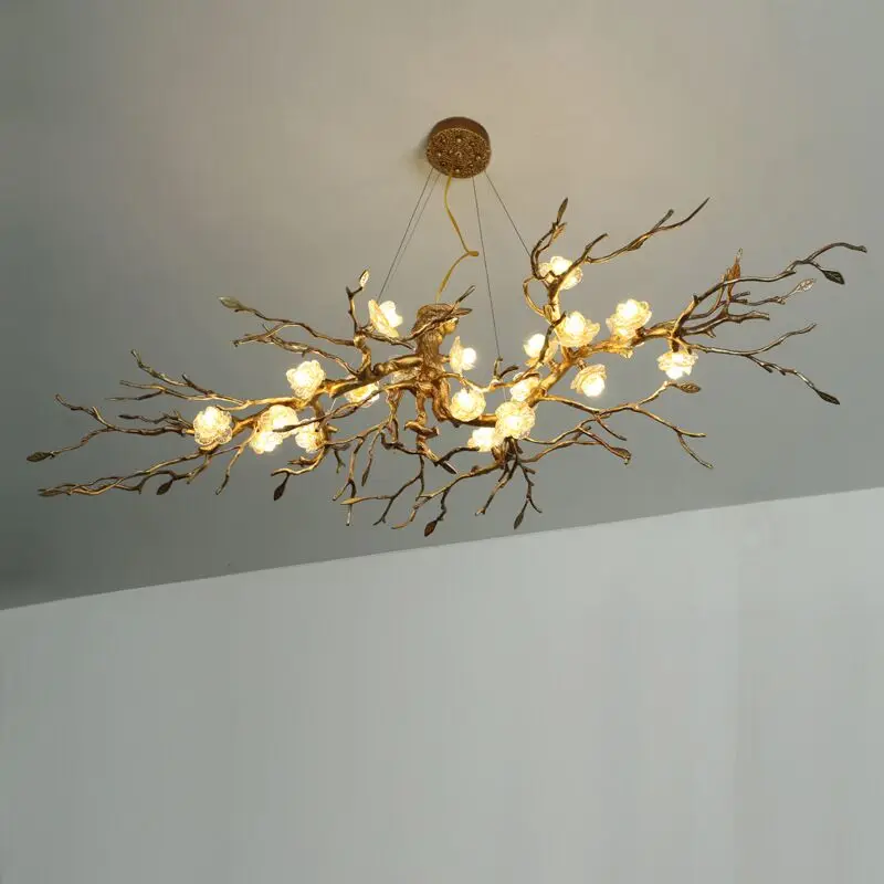 

Modern Chandelier Lighting With Glass Flower Lampshade Gold Hanging lamp for Dining Room Kitchen Island Ceiling Light Fixture