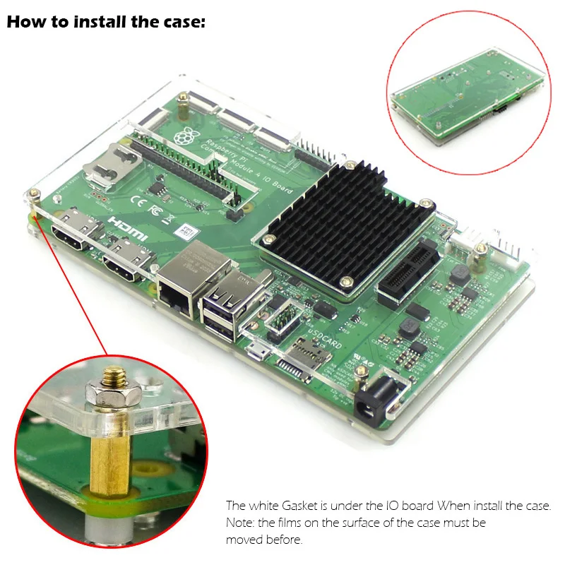 Raspberry Pi CM4 Computer Module 4 Heatsink with Case Kit, Raspberry Pi 4 IO Board Case with Heat Sink Tapes Notched for Antenna