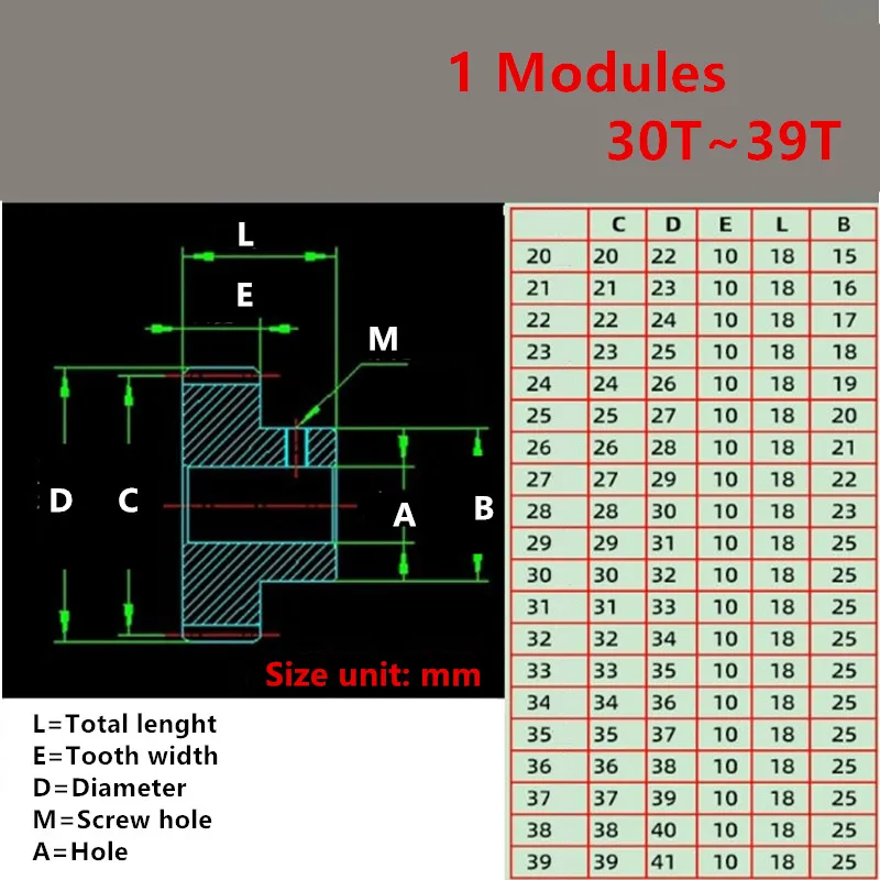 1 Modules metal gear 30T-39T Tooth Bore 5 6 6.35 7 8 10 12 14 15mm Carbon Steel Spur Gear for CNC Engraving Machining Parts