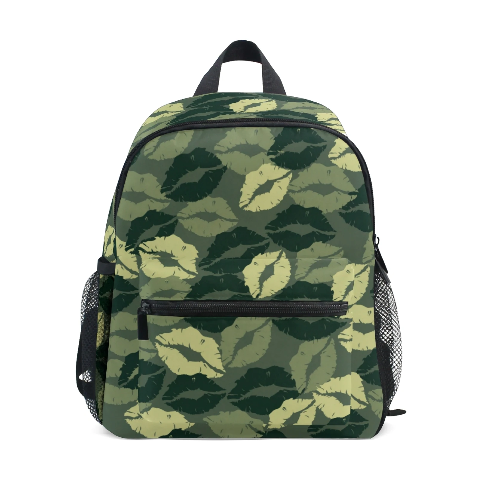 Mochila escolar fofa para crianças e bebês, bolsa para jardim de infância, para meninos e meninas, camuflagem com lábios verdes de beijo, novo, 2021