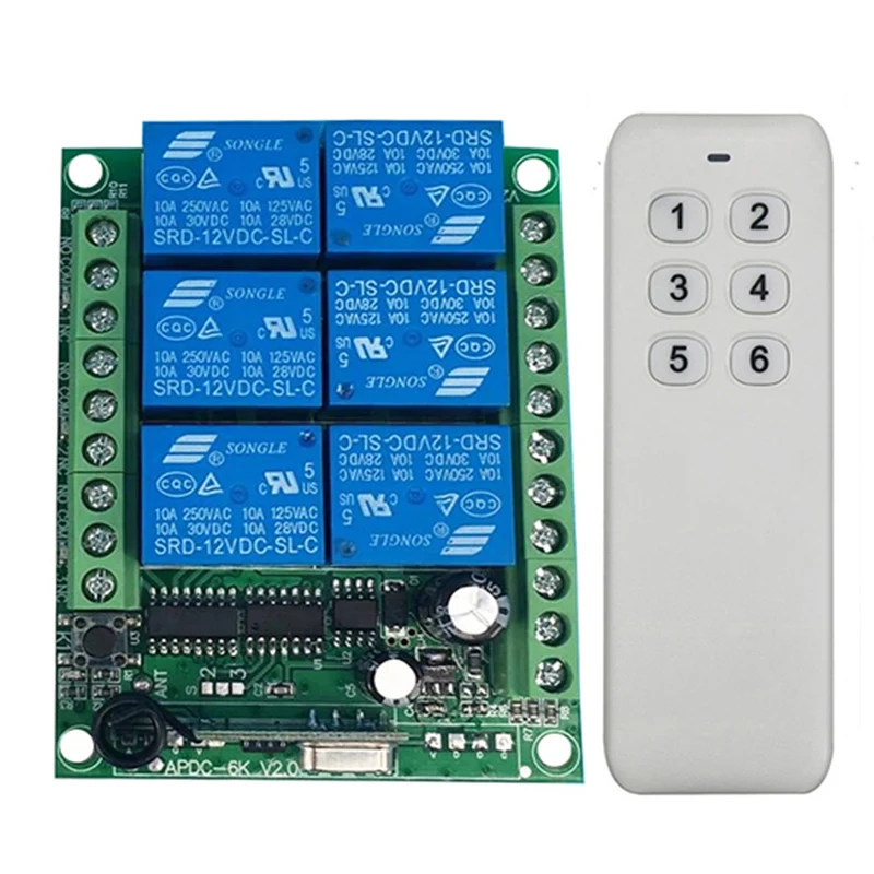 DC 12V 24V 6 CH Channels 6CH RF Wireless Remote Control Switch System,315/433 MHz Transmitter and Receiver/Garage Doors/ lamp