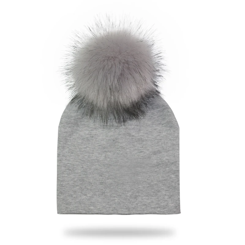 Gorro de algodón con pompón Artificial para bebé, Gorro con pompón, accesorios para fotos de recién nacido, Otoño e Invierno