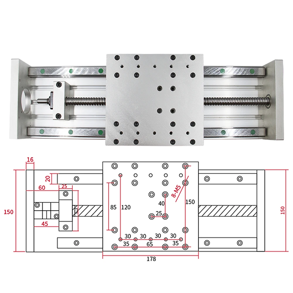 Imagem -03 - Hltnc-guia Linear para Peças Cnc Estágio Linear Comprimento de Viagem 100 Mm1500 mm Terno para Nema23 Nema34 Sfu1605 Sfu1610 Hgr20