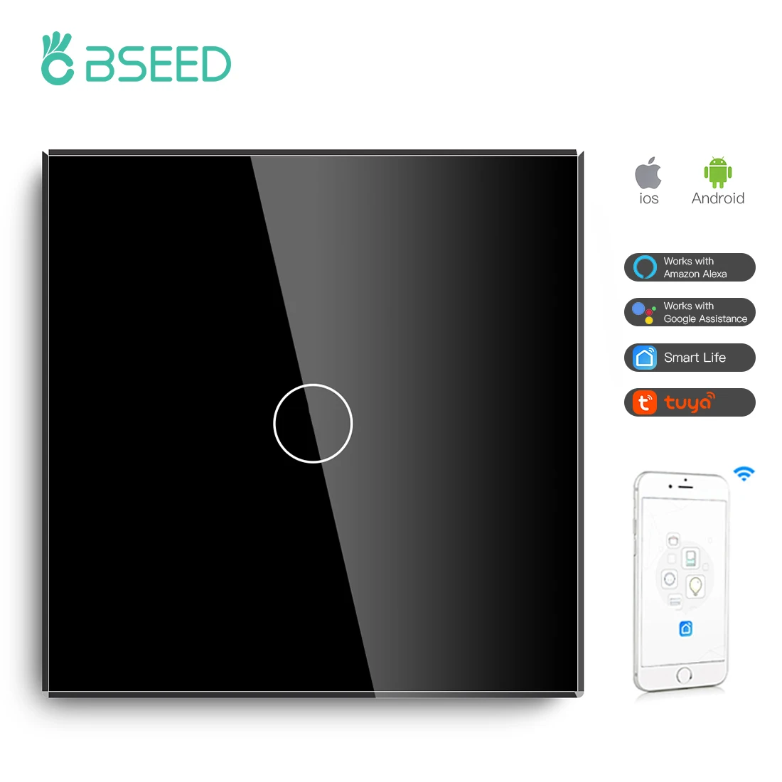 Zaad Wifi Licht Schakelaars Slimme Wandschakelaar 1/2/3Gang 1/2/3/3/4way Touch Sensor Schakelaar Met Normale Socket Ondersteuning Tuya Smart Leven