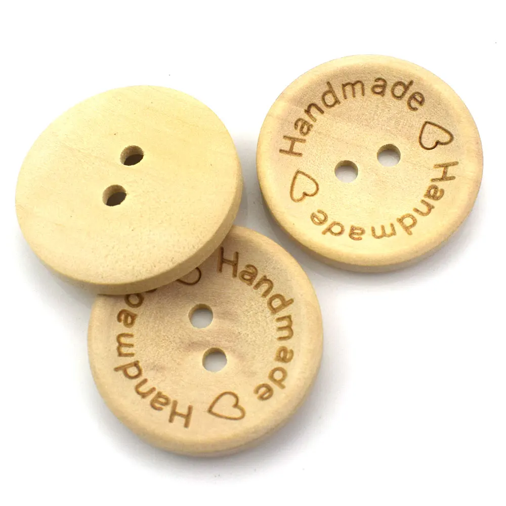 500PCS Natural Color Carving Handmade Wooden Buttons Handmade Letter Wood Button Craft DIY Baby Apparel Accessories 15/20/25mm