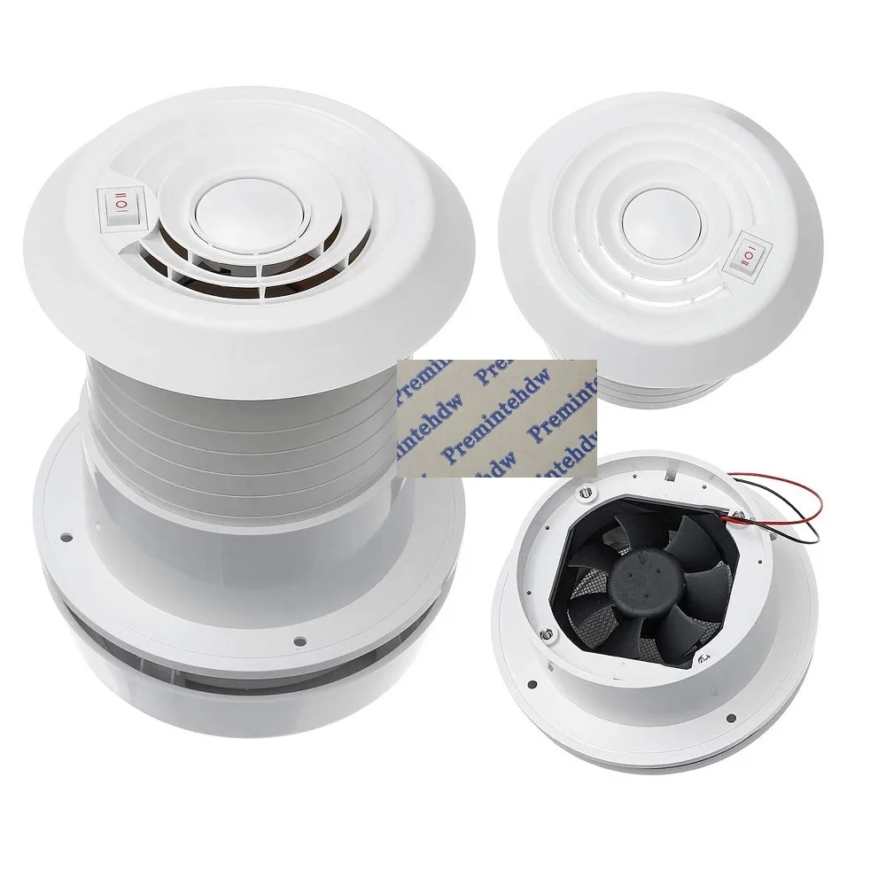 White Plastic RV Roof Mushroom Air Vent Exhaust Fan LED Light 12V Solar Powered Travel Trailer Caravan