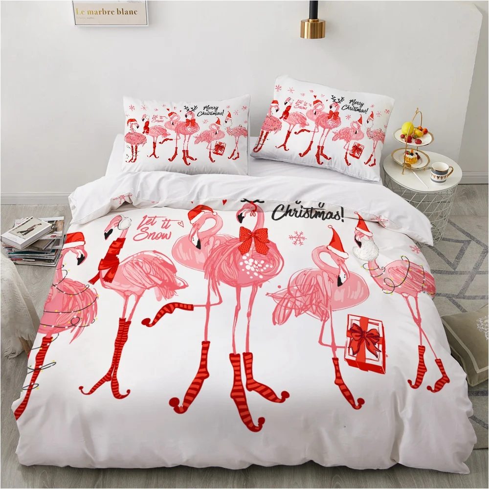 Cartoon Bedding Sets Christmas Tree Children Bedlinen Single Twin Full Queen King Duvet Cover Bedclothes Flamingo Santa  Claus