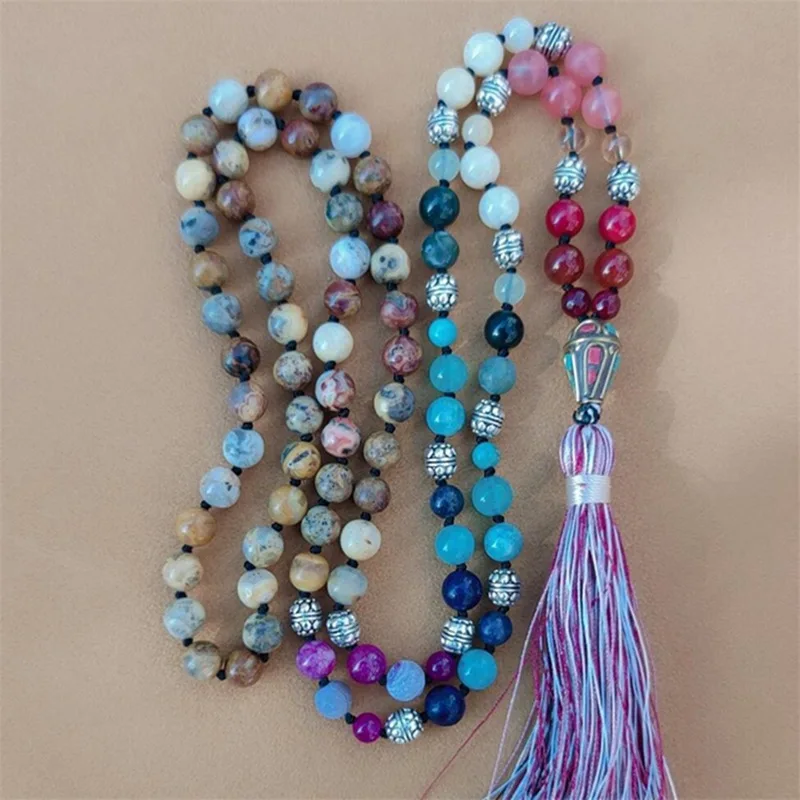 

8mm Chakra 108 Beads Tassel Knotted Necklace Healing Meditation Mala Handcrafted Yoga Bless Cuff Yoga Mala Handmade Pray Wrist