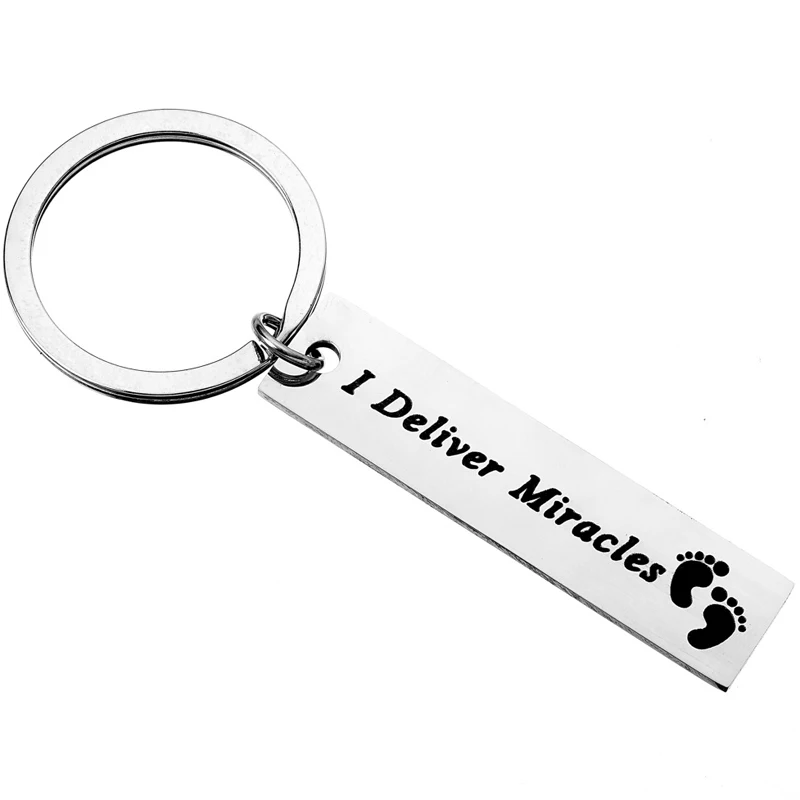 I Deliver Miracles Keychain, Hand Stamped Midwife Appreciation Gifts Keyring, Baby Keychains, Thank You Gift