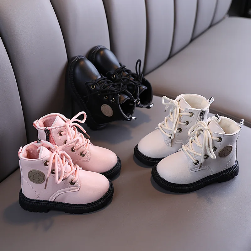 Children\'s Boots 2022 Winter New Cotton Shoes Girls Soft Leather Boots Boys Plush Boots Fashion Wild Children Shoes E176