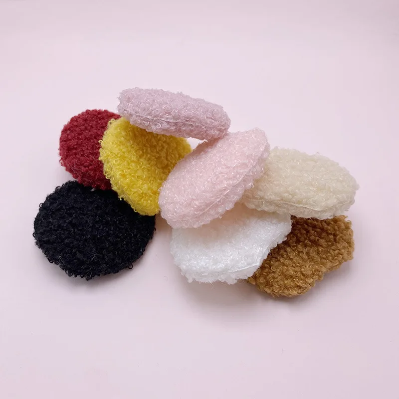 30pcs/Lot 5.5*5cm Plush Two Side Velvet Round Cat Ear Padded Appliques DIY Handmade Children Hair Clip Accessories