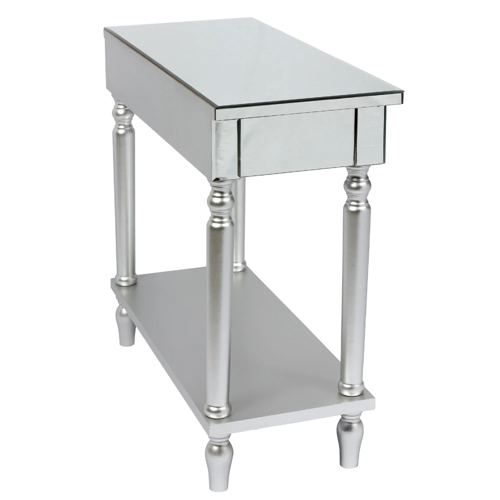Mirror Surface Dressing Table 2 Drawers Dresser with Shelf Console Table Multi-Purpose Office Computer Desk 81x35x70CM Silver