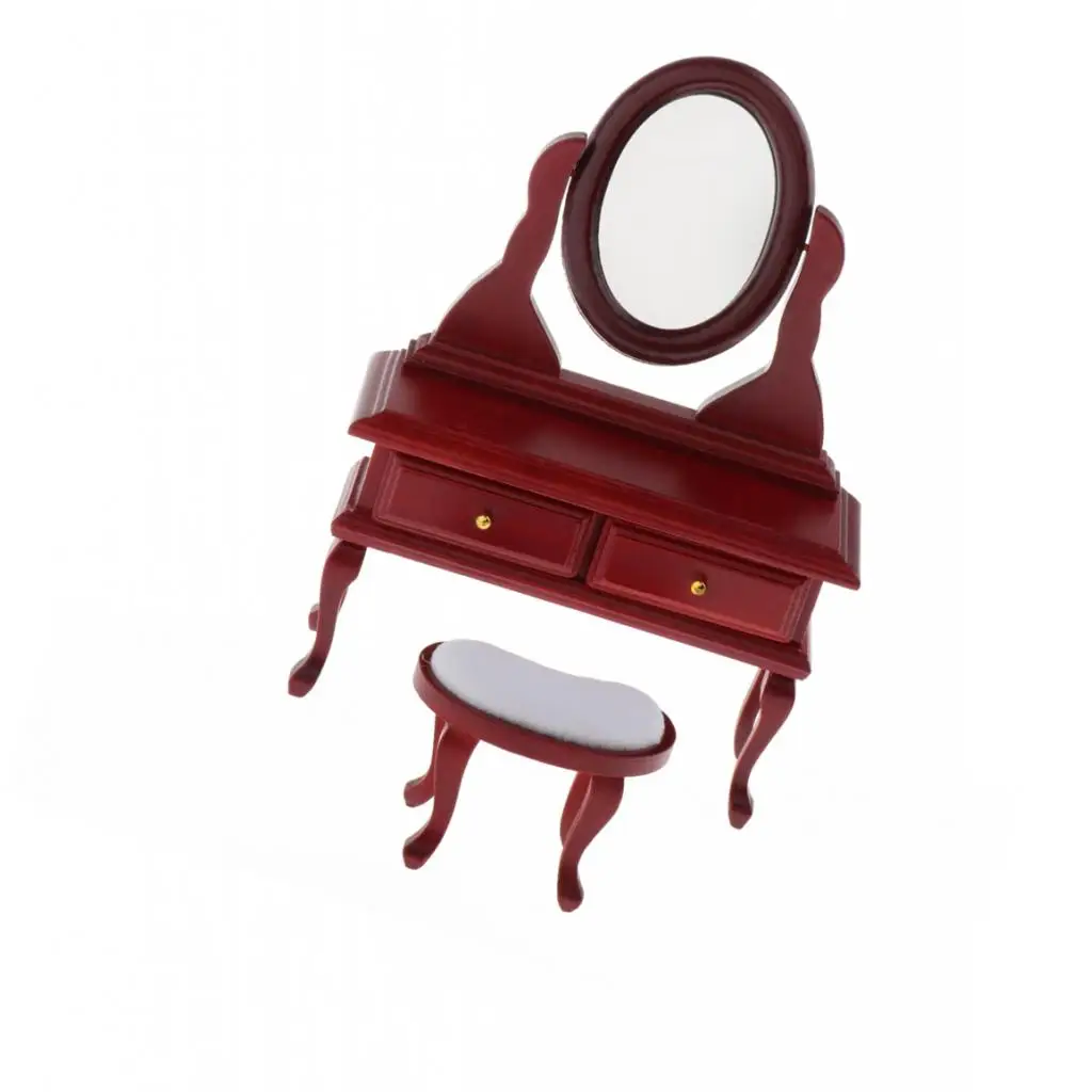 1/12 Scale Dollhouse Miniature Dressing Table with Rotatable Furniture