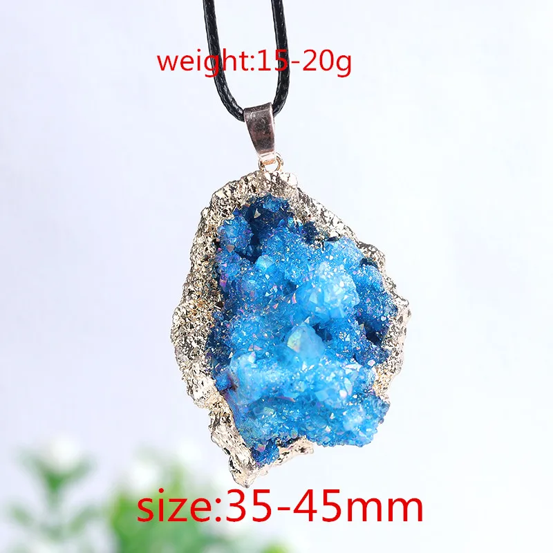 1PC Natural Crystal Pendant Necklace Raw Electroplate Colourful Crystal Cluster Pendant Healing Stones Specimen Home Decor Gifts