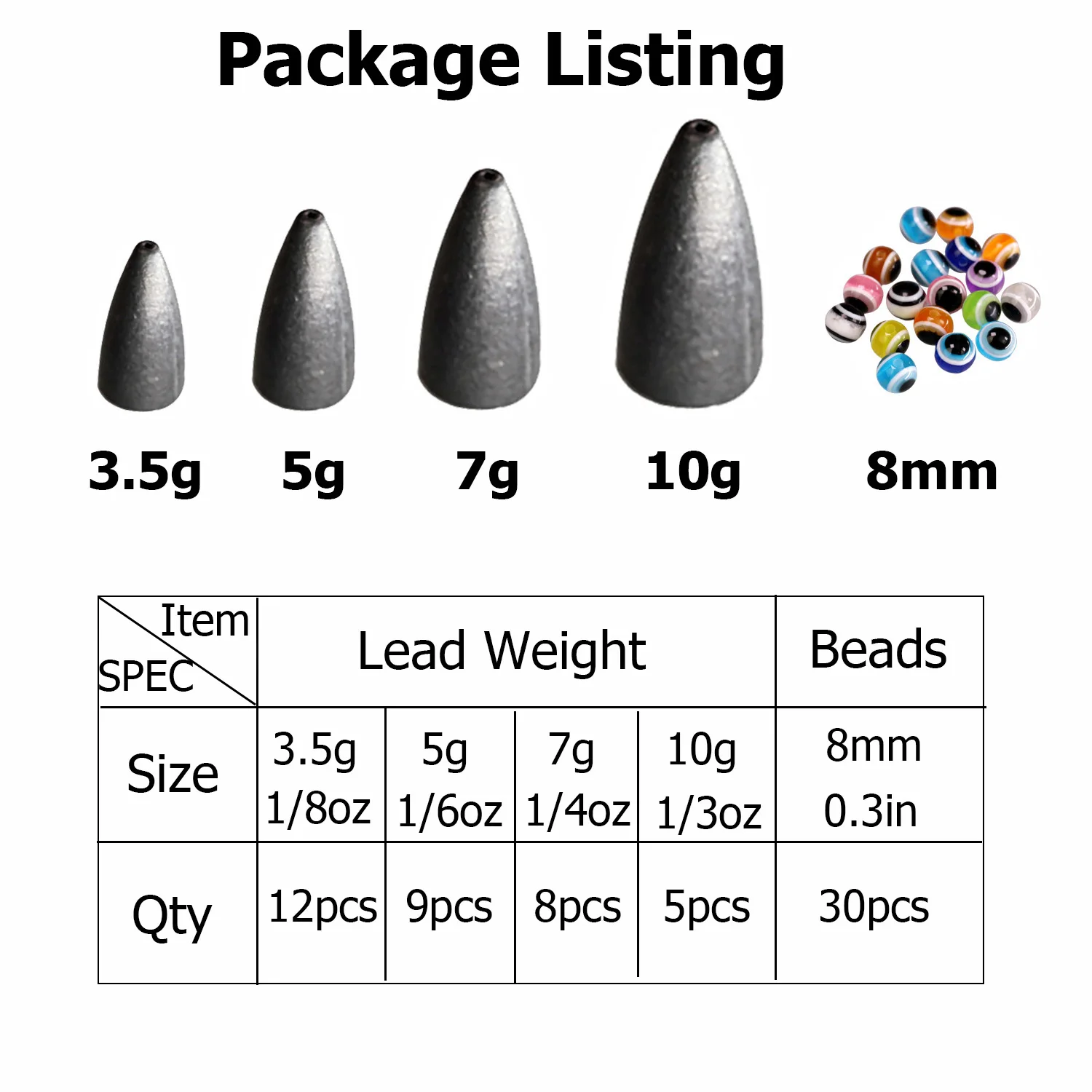 THKFISH 64pcs Fishing Weight Sinkers Kit Colorful Eye Beads 3.5g 5g 7g 10g Bullet Lead Sinker Sets DIY Carolina Rig Accessories