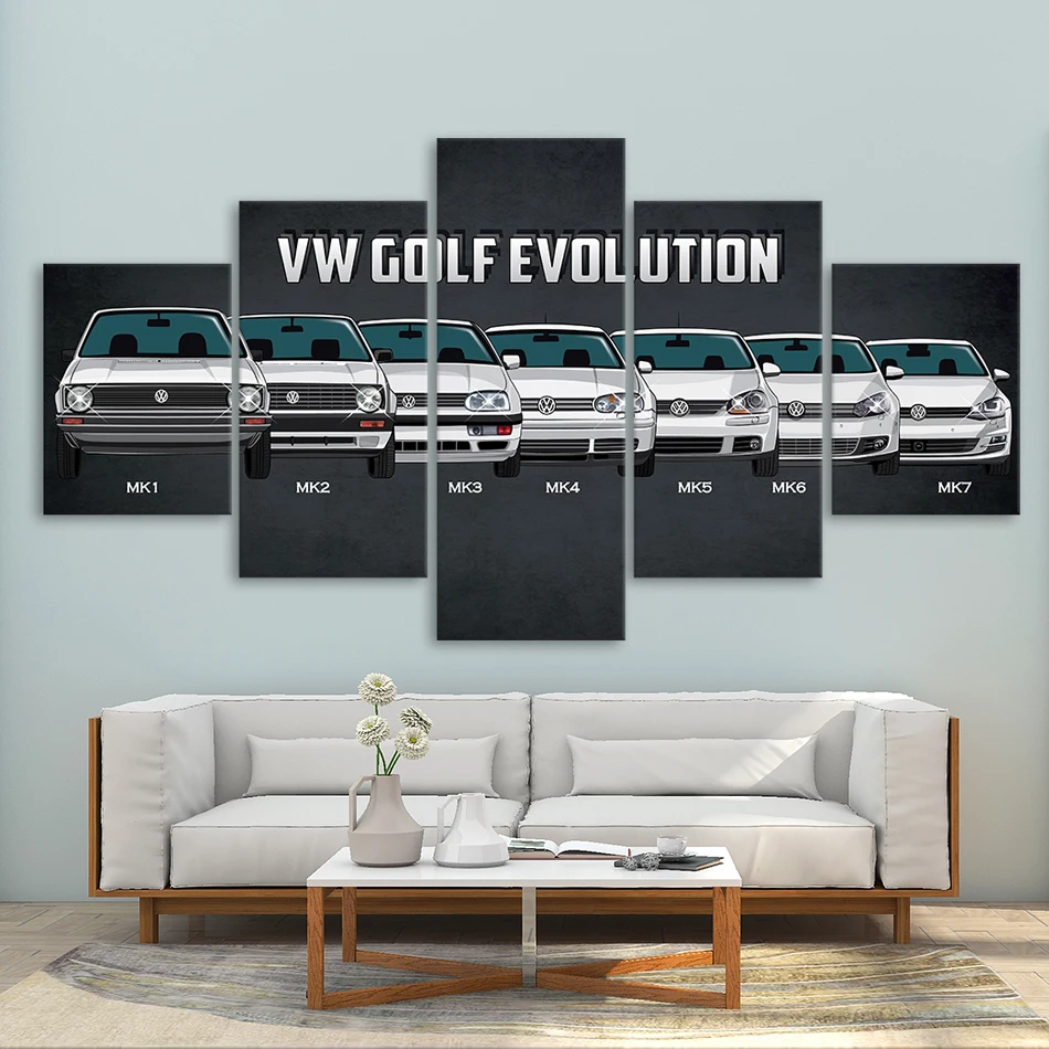 Vintage 5 Panels Canvas Art Hot VW Bus Sport Car Classic Poster Painting Living Room Wall Picture Print Home Decor Framework