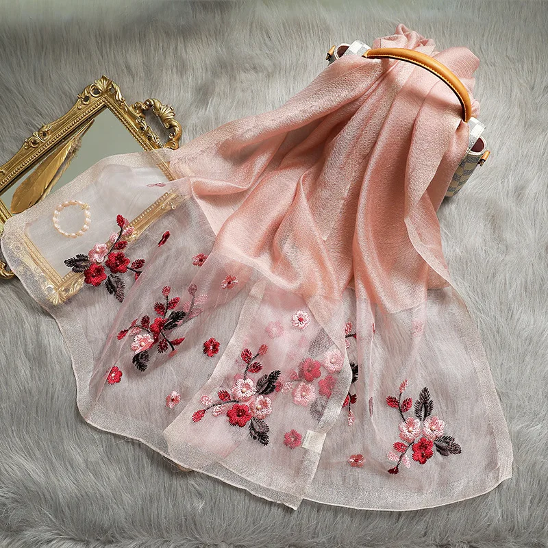 

Floral Embroidery Real Silk Wool Scarf For Women Winter Scarves Shawls Hijab Wraps Pashmina Bandana Foulard Wholesale 2024