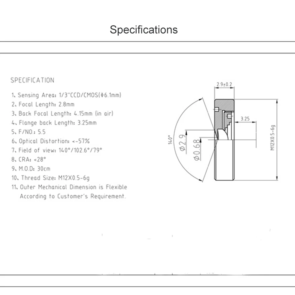 Объектив Pinhole 2,8 мм M12 X 0,5 крепления 1/3 \