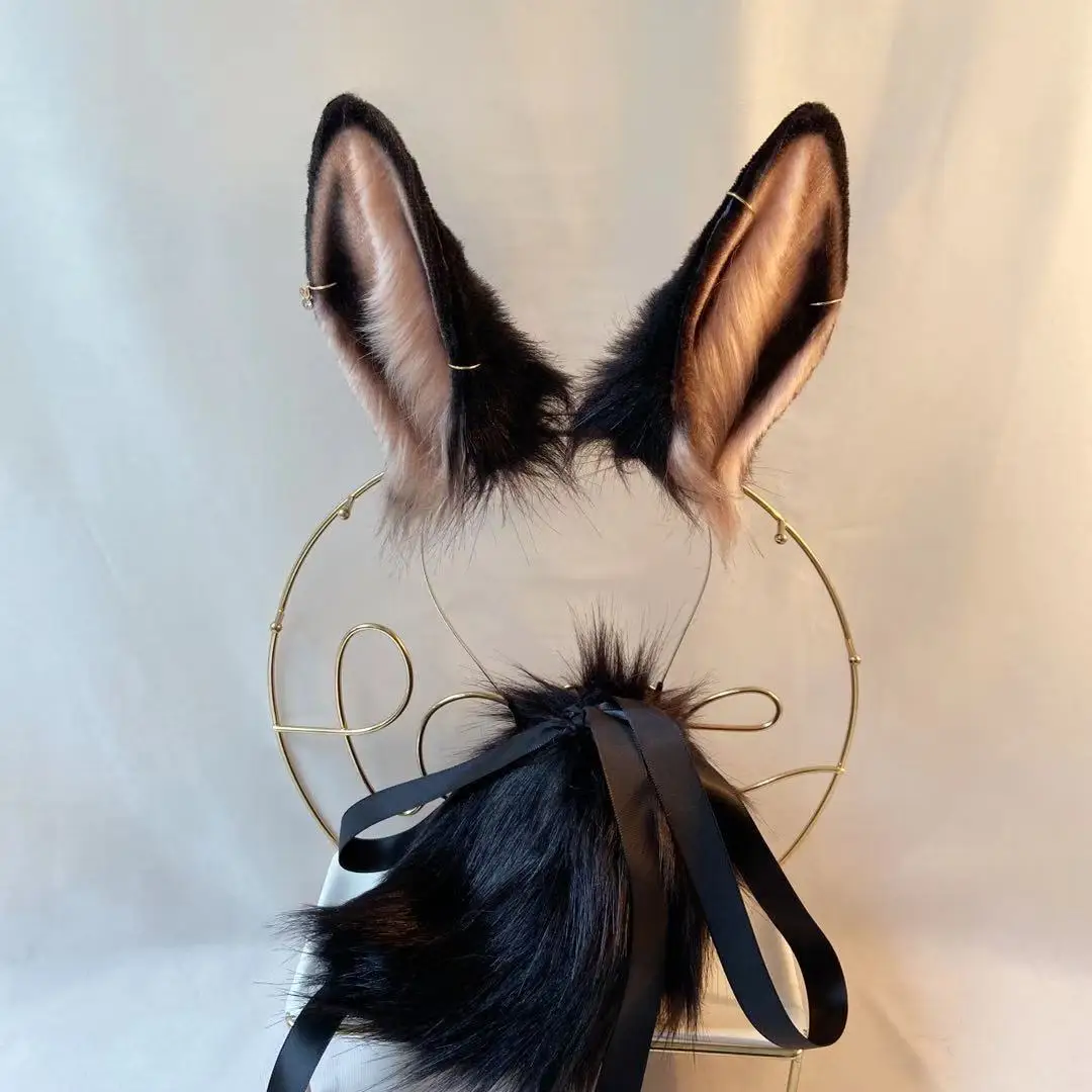 

New Black Bunny Rabbit Ears Hair Hoop Tail Set Hand Made Work For KC Cosplay Party Game Costume Accessories Custom Made