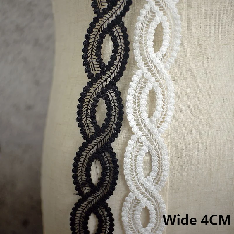 

4CM Wide White Black Cotton Embroidery Ribbon Dress Guipure Lace Fabric Edge Trim DIY Garment Curtains Sewing Trimmings Decor