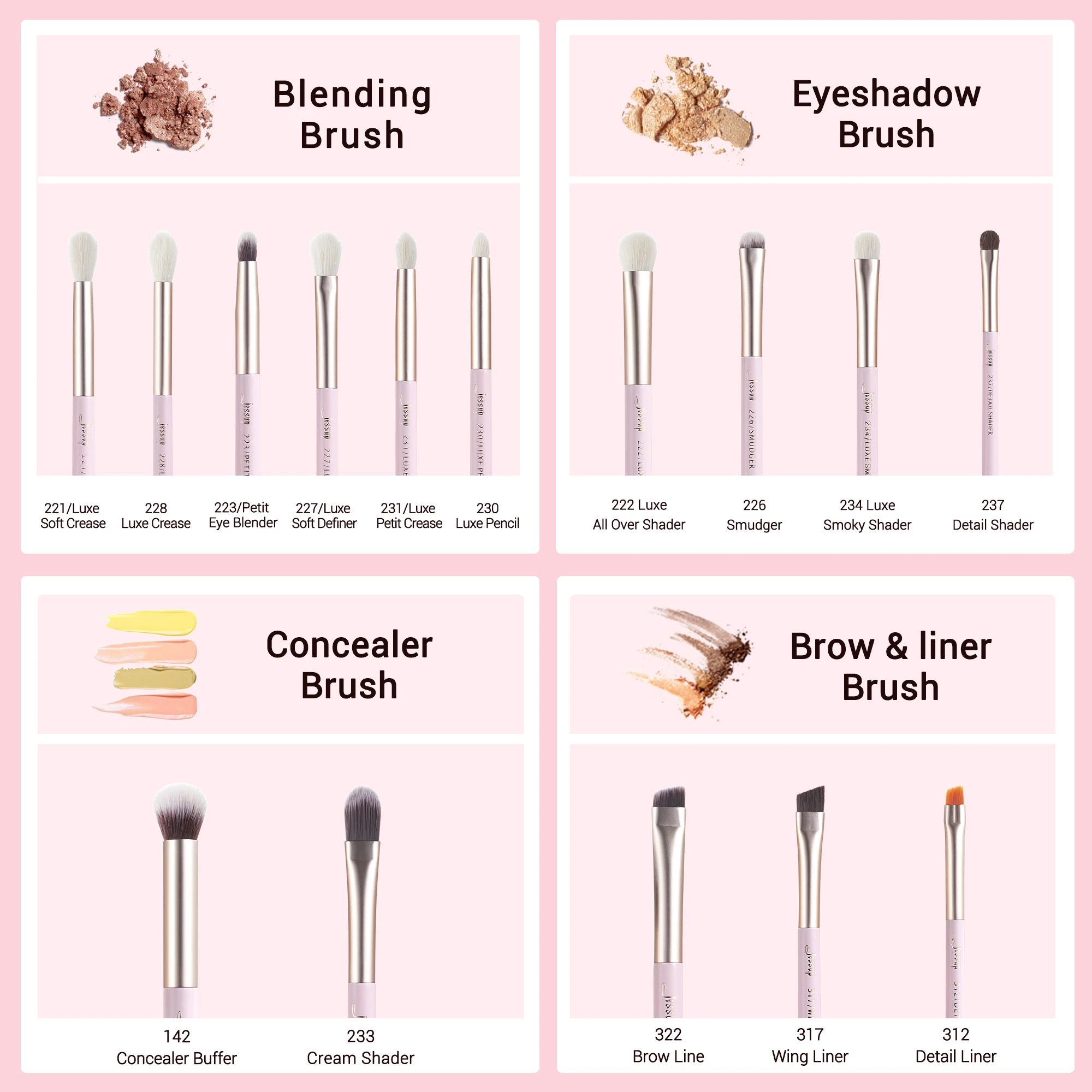 Jessup 15pcs Makeup Brushes Set Professional Eye Makeup Brush Kits Eyeshadow Eyeliner Eyebrow Blending Concealer Brochas T294