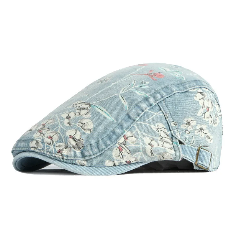LDSLYJR Four Seasons Cotton Flower Print Newsboy Caps Flat Peaked Cap Women Painter Beret Hats 16
