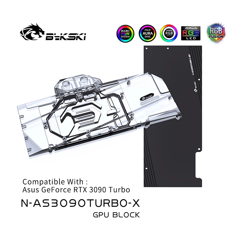 Bykski GPU bloc de refroidissement par eau pour ASUS GeForce RTX3090 TURBO, système de refroidissement liquide de carte graphique refroidissement par eau N-AS3090TURBO-X