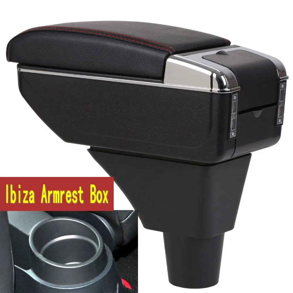 

For Seat ibiza armrest box central Store content Storage box Seat armrest box with cup holder ashtray USB interface