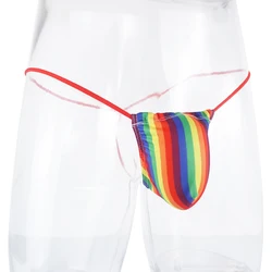 Sexy Gay Men's Underwear G String Pouch Thong  Mini Pouch Rainbow Striped Print Sissy Male Thongs Jockstrap