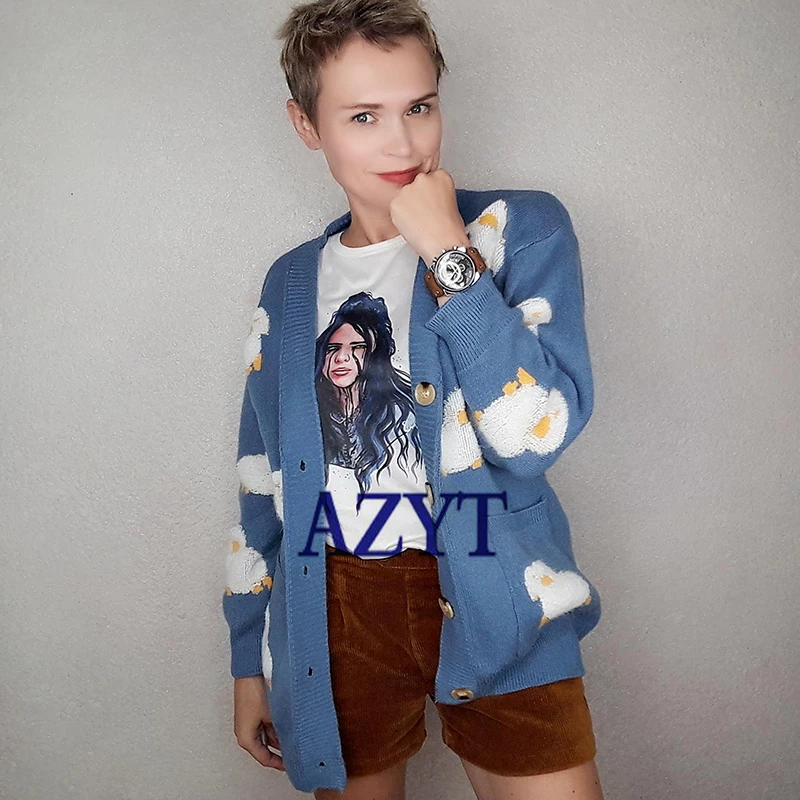 spring Knitted Cardigan Cute Cartoon Print  Women Sweater Coat Korean Style Cardigan Sweater For Women