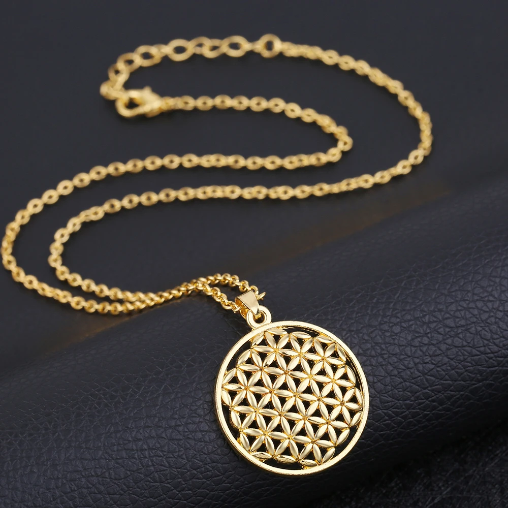 LIKGREAT Flower of Life Mandala Pendant Necklace Sacred Geometry Jewelry Accessories Amulet Best Gift Adjustable Link Rope Chain